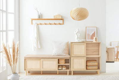 Vorverkauf | SoBuy | Schuhbank mit Sitzfläche | Dielenbank mit Schiebetüren | Natur | FSR163-N