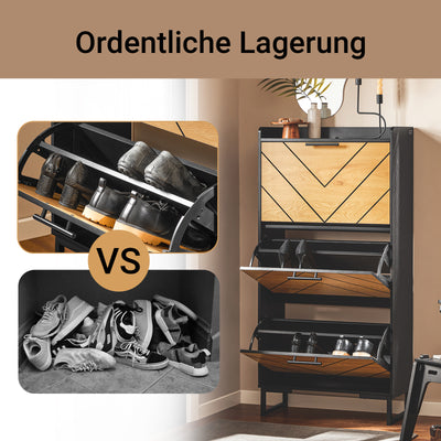 SoBuy Schuhkipper mit 3 Klappen Schuhschrank schmal Schwarz-Braun | 62x125x24cm