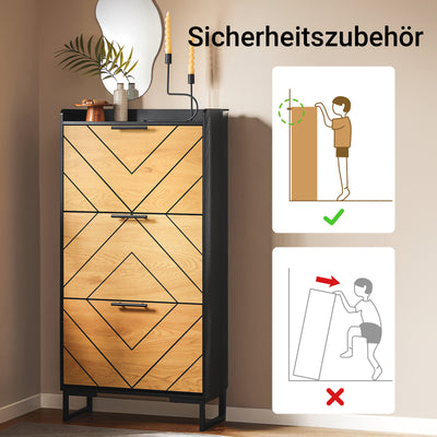 SoBuy | Schuhkipper mit 3 Klappen | Schuhschrank schmal | Schwarz-Braun | 62x125x24cm | FSR164-SCH
