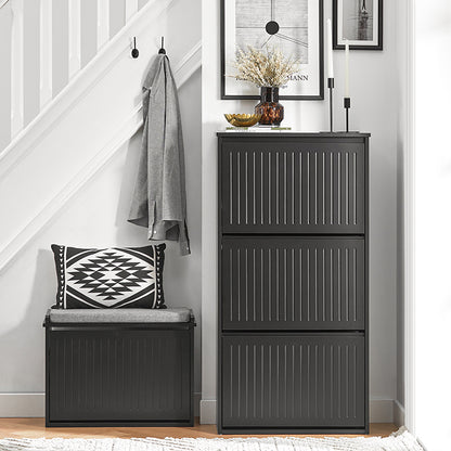 SoBuy | Schuhkipper mit 3 Klappen | Schuhschrank | Schuhregal | Schwarz | FSR165-H-SCH