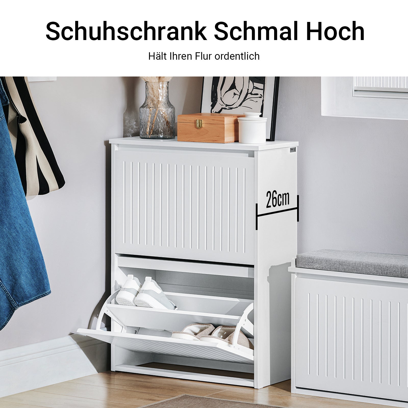 SoBuy | Schuhkipper mit 2 Klappen | Schuhschrank | Schuhregal | Weiß | FSR165-K-W