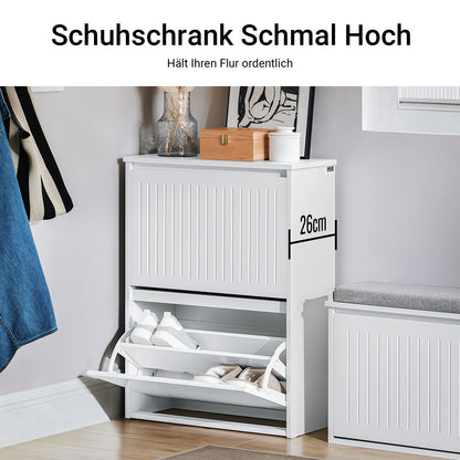 SoBuy | Schuhkipper mit 2 Klappen | Schuhschrank | Schuhregal | Weiß | FSR165-K-W