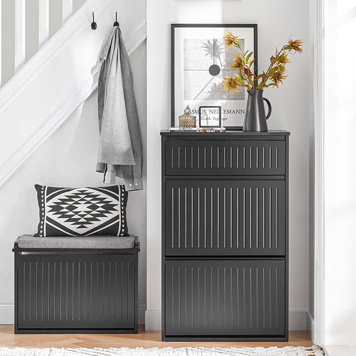 SoBuy | Schuhkipper mit 2 Klappen und 1 Schublade | Schuhregal | Schwarz | FSR165-SCH