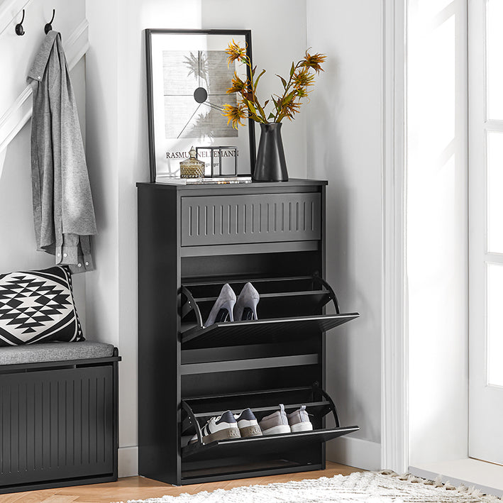 SoBuy | Schuhkipper mit 2 Klappen und 1 Schublade | Schuhregal | Schwarz | FSR165-SCH