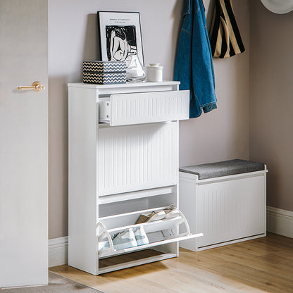 SoBuy | Schuhkipper mit 2 Klappen und 1 Schublade | Schuhschrank | Schuhregal | Weiß | FSR165-W