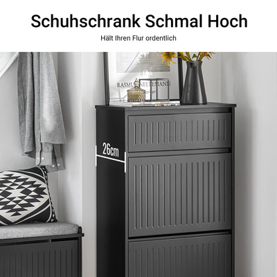 SoBuy | Schuhkipper mit 2 Klappen und 1 Schublade | Schuhregal | Schwarz | FSR165-SCH