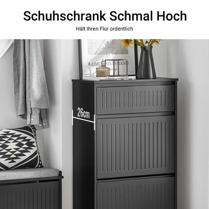 SoBuy | Schuhkipper mit 2 Klappen und 1 Schublade | Schuhregal | Schwarz | FSR165-SCH