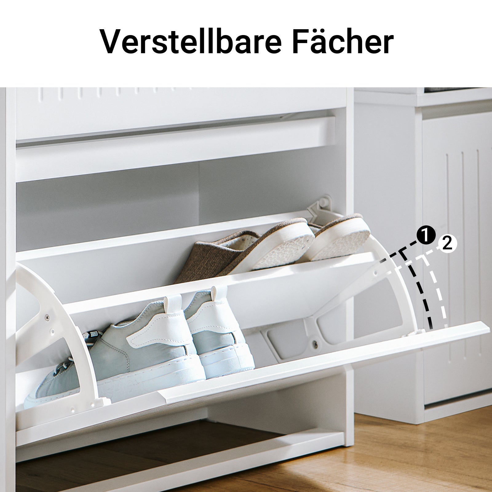 SoBuy | Schuhkipper mit 2 Klappen und 1 Schublade | Schuhschrank | Schuhregal | Weiß | FSR165-W