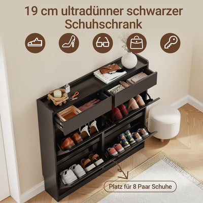 SoBuy Schuhkipper Schmaler mit 4 Klappen und 2 Schubladen für Flur Schwarz FSR169-SCH