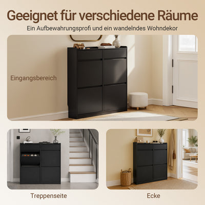SoBuy Schuhkipper Schmaler mit 4 Klappen und 2 Schubladen für Flur Schwarz FSR169-SCH
