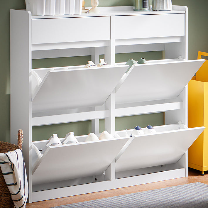 Vorverkauf | SoBuy | Schuhkipper mit 4 Klappen und 2 Schubladen | Schuhschrank | Schuhregal | Weiß | FSR169-W