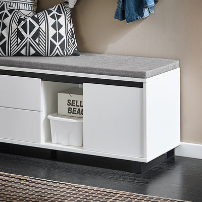 SoBuy | Schuhbank mit 2 Schubladen | Sitzbank | schuhschrank | Dielenbank | Weiß | FSR176-W