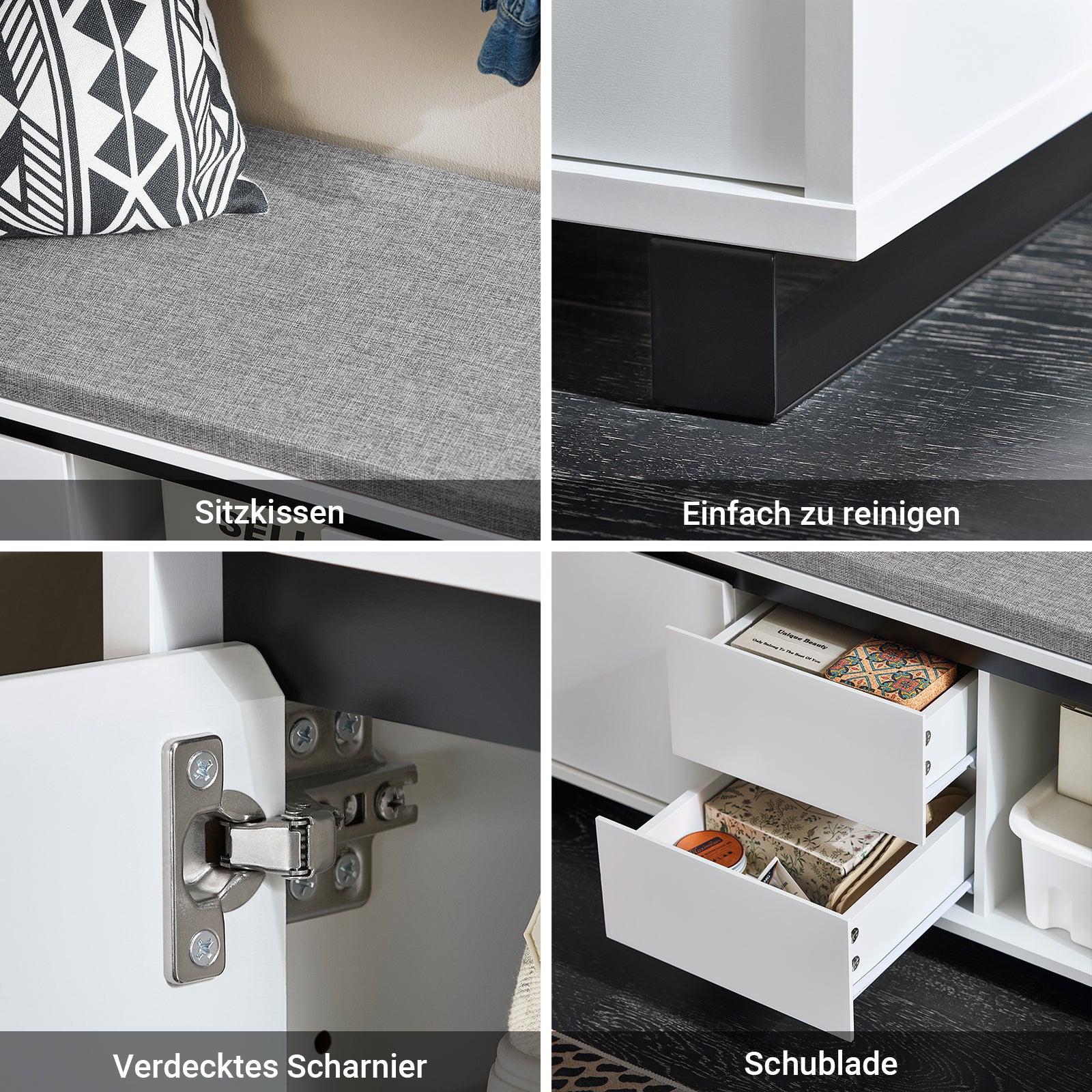 SoBuy | Schuhbank mit 2 Schubladen | Sitzbank | schuhschrank | Dielenbank | Weiß | FSR176-W