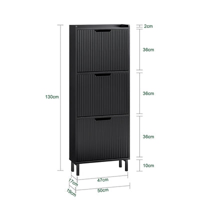 SoBuy Schuhkipper mit 3 Klappen Schuhschrank schmal Schuhkommode Schwarz