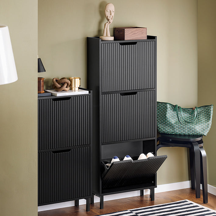 SoBuy | Schuhkipper mit 3 Klappen | Schuhschrank schmal | Schuhkommode Schwarz | FSR177-H-SCH