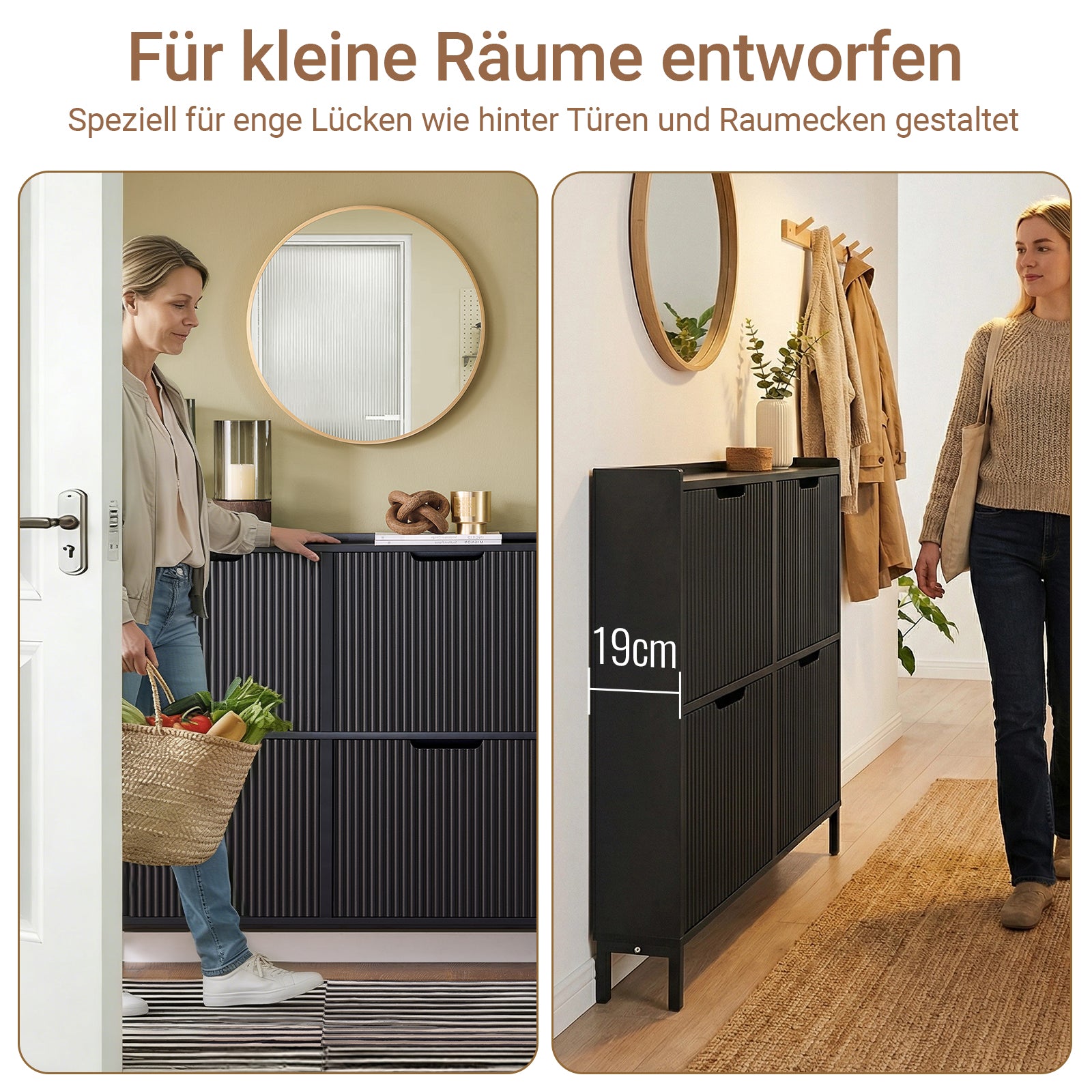 SoBuy | Schuhkipper mit 4 Klappen | Schuhschrank schmal | Schwarz | FSR177-L-SCH