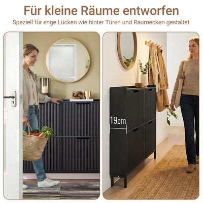 SoBuy | Schuhkipper mit 4 Klappen | Schuhschrank schmal | Schwarz | FSR177-L-SCH
