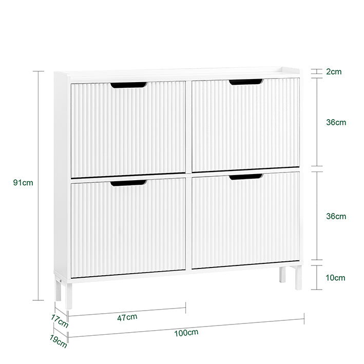 SoBuy | Schuhkipper mit 4 Klappen | Schuhschrank schmal | Weiß | FSR177-L-W