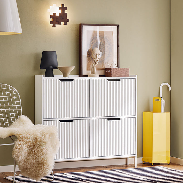 SoBuy | Schuhkipper mit 4 Klappen | Schuhschrank schmal | Weiß | FSR177-L-W