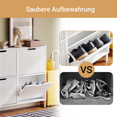 SoBuy | Schuhkipper mit 4 Klappen | Schuhschrank schmal | Weiß | FSR177-L-W