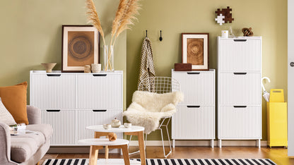 SoBuy | Schuhkipper mit 4 Klappen | Schuhschrank schmal | Weiß | FSR177-L-W