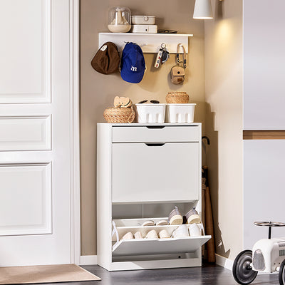 SoBuy | Schuhkipper mit 4 Klappen | Schuhschrank schmal | Schuhregal | Weiß| FSR180-W