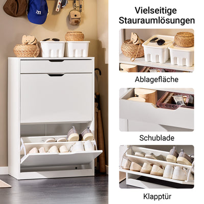SoBuy | Schuhkipper mit 4 Klappen | Schuhschrank schmal | Schuhregal | Weiß| FSR180-W