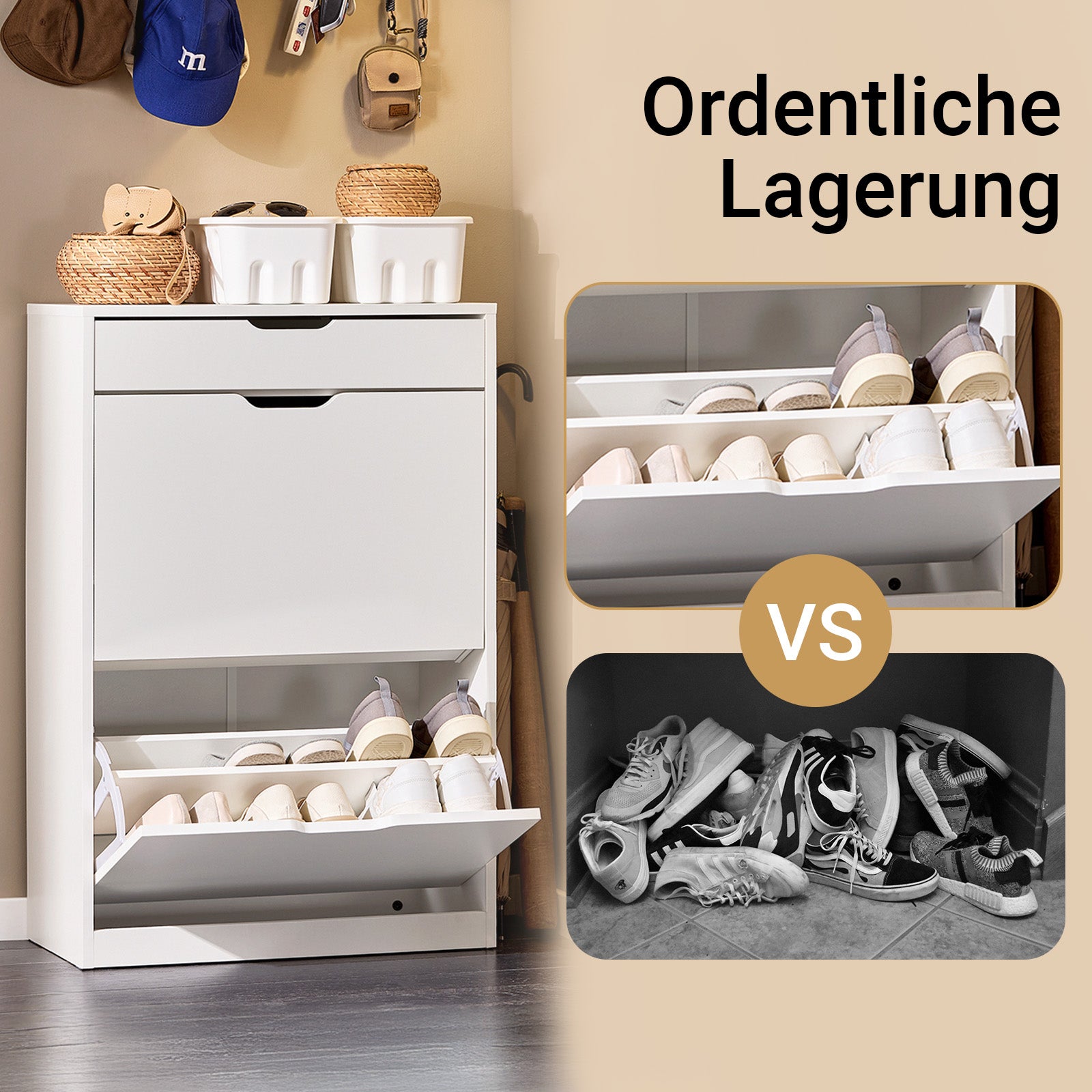 SoBuy | Schuhkipper mit 4 Klappen | Schuhschrank schmal | Schuhregal | Weiß| FSR180-W