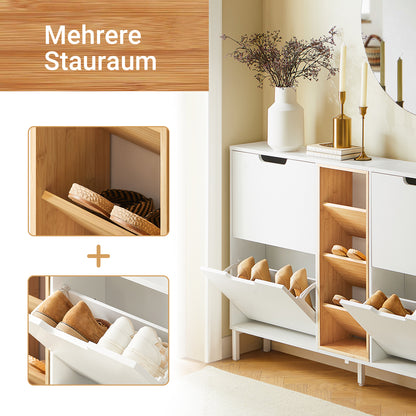 SoBuy | Schuhkipper mit 4 Klappen | Schuhschrank | schmal Schuhkommode | Weiß | FSR183-WN