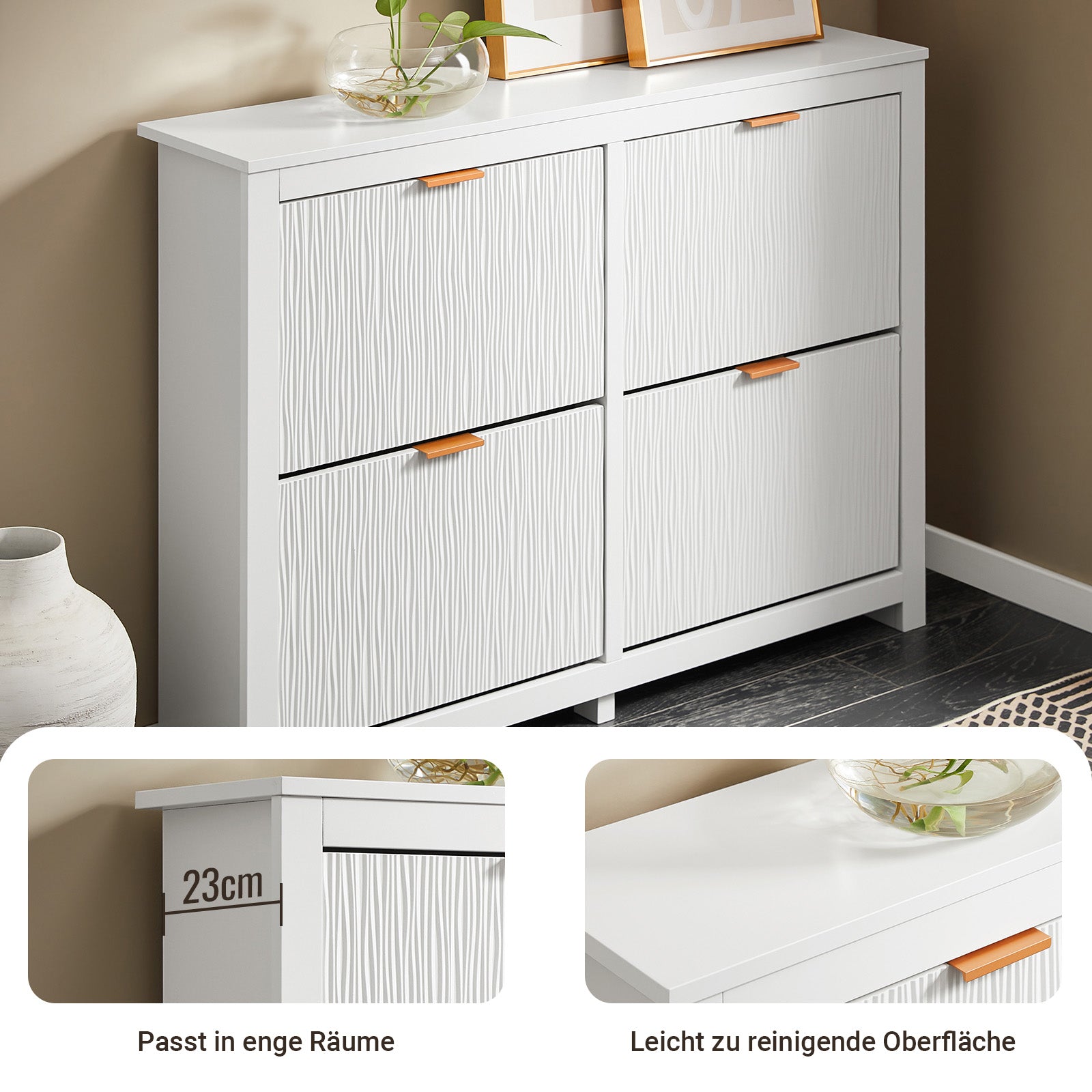 SoBuy | Schuhkipper mit 4 Klappen | Schuhschrank schmal | Schuhkommode Weiß | FSR186-II-W