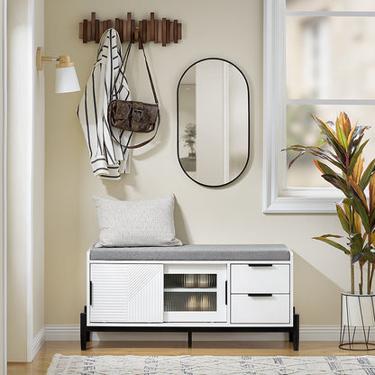 SoBuy | Schuhbank mit Sitzfläche | Sitzbank | Dielenbank mit Schiebetüren | Schuhtruhe | Weiß | FSR187-W