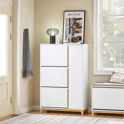 Vorverkauf | SoBuy | Schuhkipper | Schuhschrank mit 3 Klappen | Schuhkommode Weiß | FSR189-WN