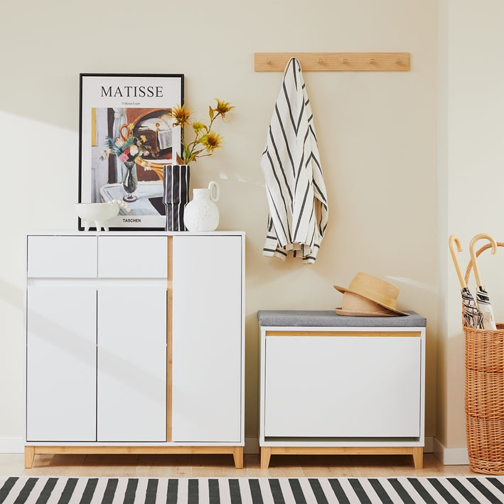 SoBuy | Schuhbank mit Schuhfach | Sitzbank Weiß | FSR191-WN