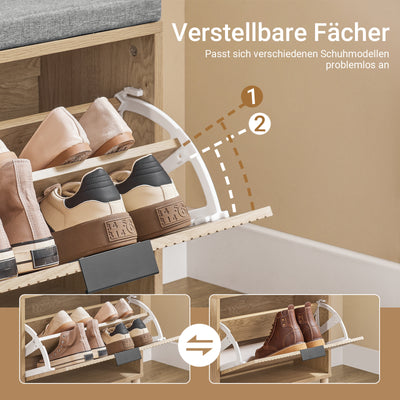SoBuy | Schuhbank schmal mit Sitzfläche | mit Stauraum | Sonoma Eiche + Grau | FSR199-N