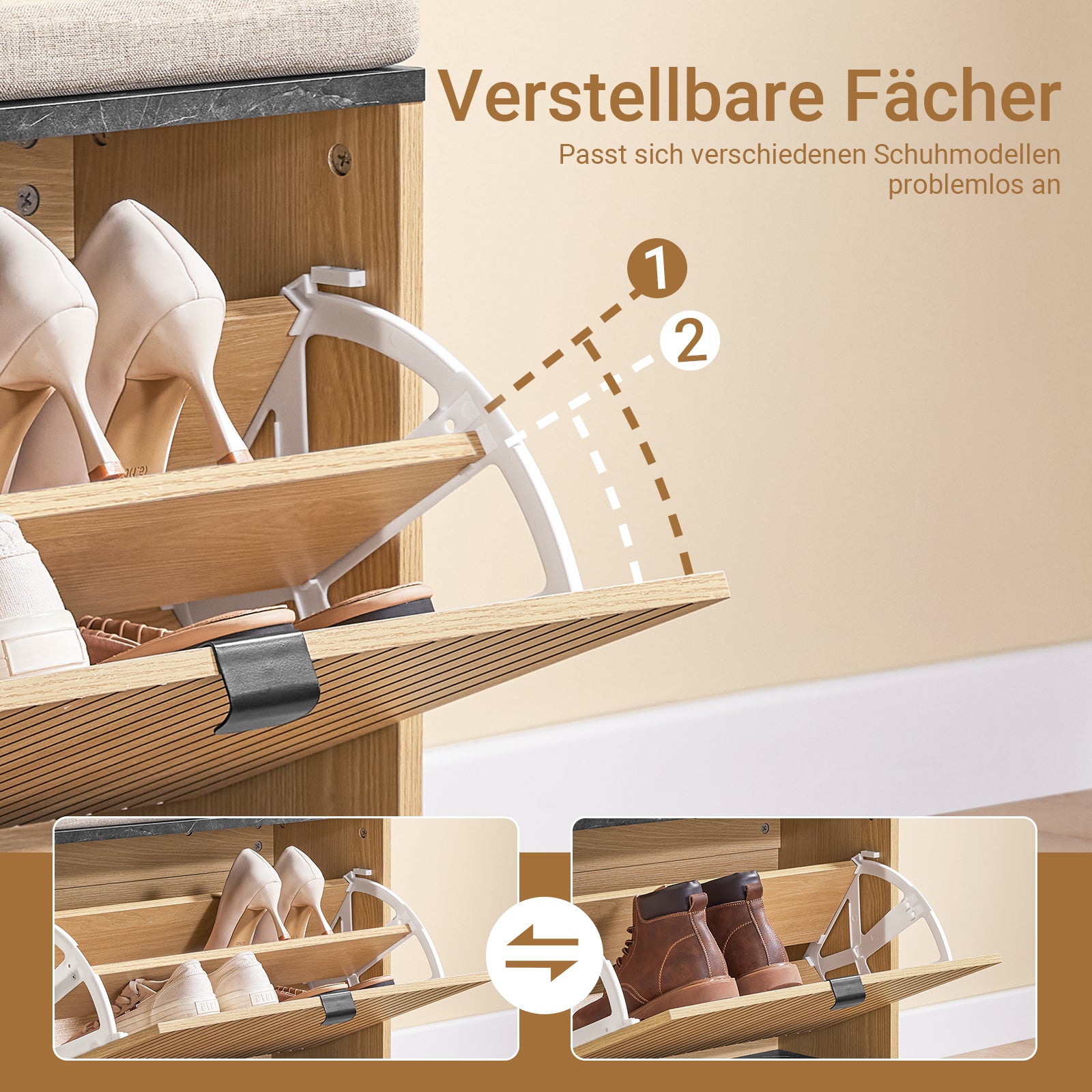 SoBuy | Schuhbank Sitzbank | Schuhregal Schmal | mit Stauraum | Klappfach | Marmor Schwarz | FSR201-N