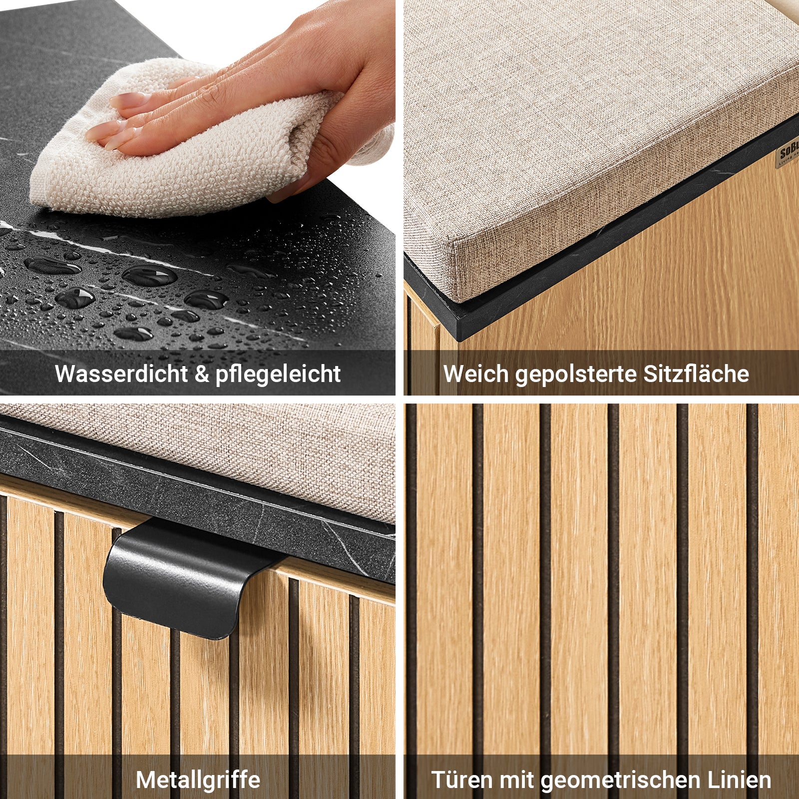 SoBuy | Schuhbank Sitzbank | Schuhregal Schmal | mit Stauraum | Klappfach | Marmor Schwarz | FSR201-N