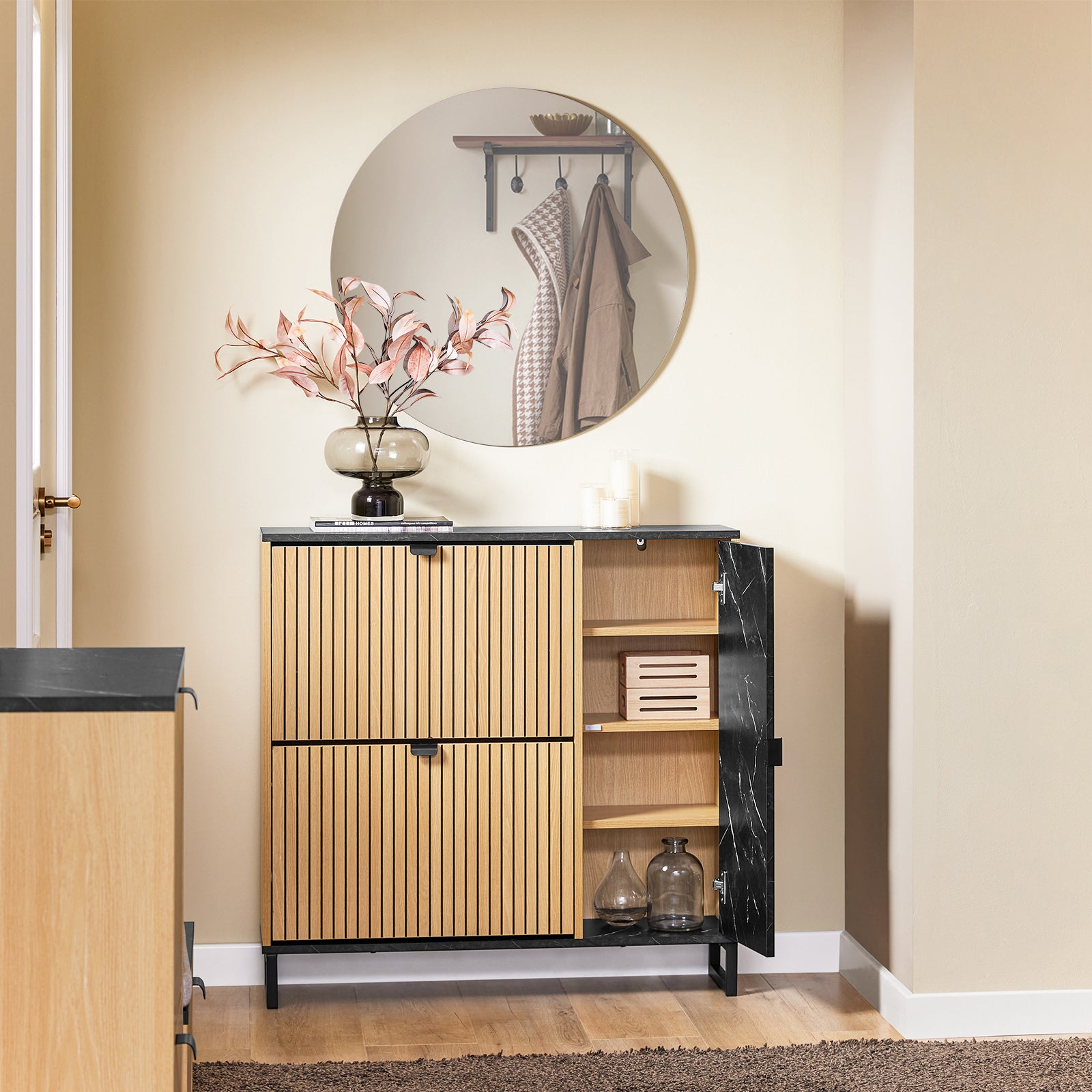 SoBuy | Schuhschrank Schmal | 2 Klappen | Schuhkipper | Schwarz | 90x88x24 cm | FSR203-N