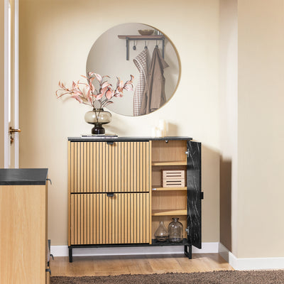 SoBuy | Schuhschrank Schmal | 2 Klappen | Schuhkipper | Schwarz | 90x88x24 cm | FSR203-N