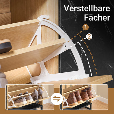 SoBuy FSR203-N Schuhschrank Schmal 2 Klappen Schuhkipper Schwarz mit Marmor & Holz 90x88x24 cm –