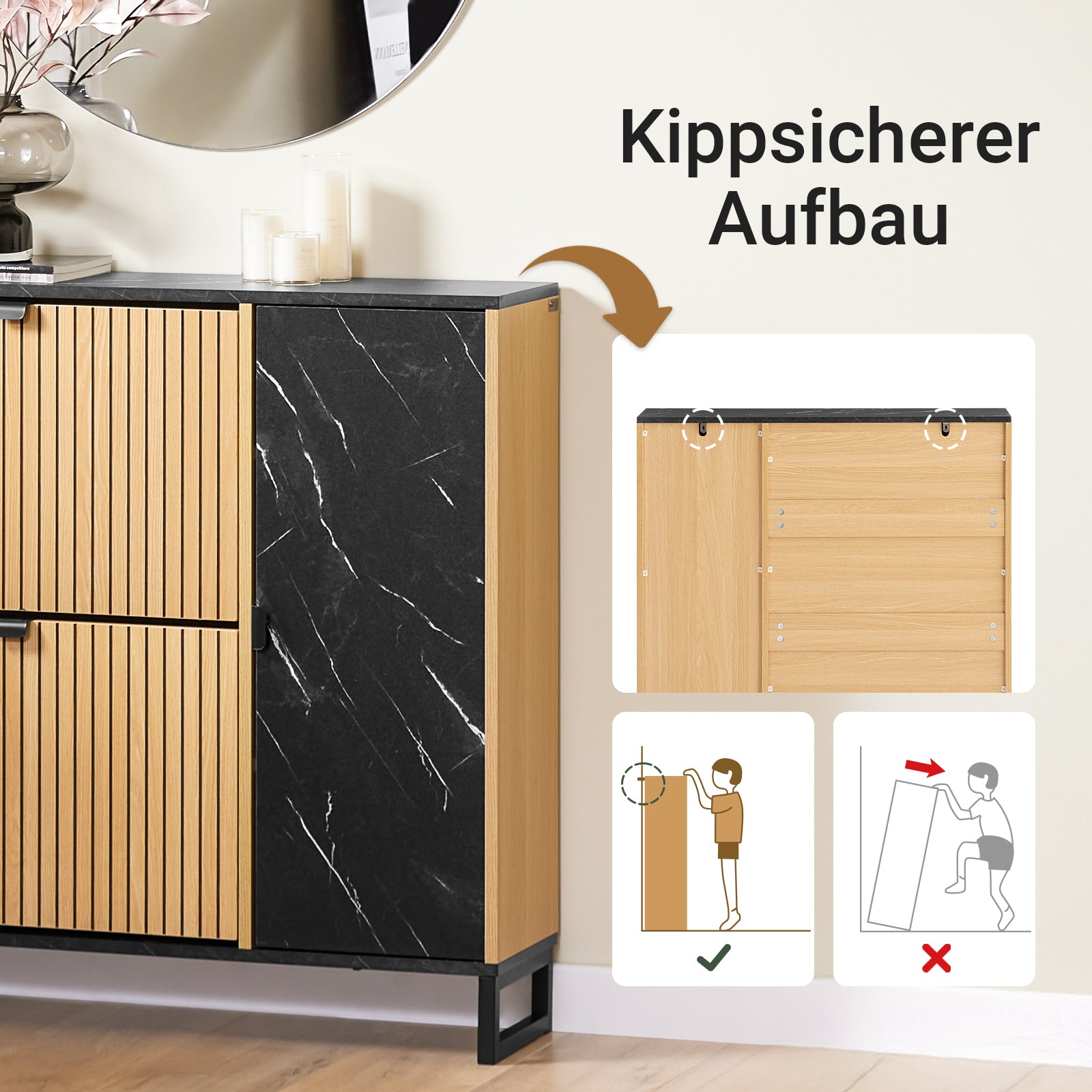 SoBuy | Schuhschrank Schmal | 2 Klappen | Schuhkipper | Schwarz | 90x88x24 cm | FSR203-N