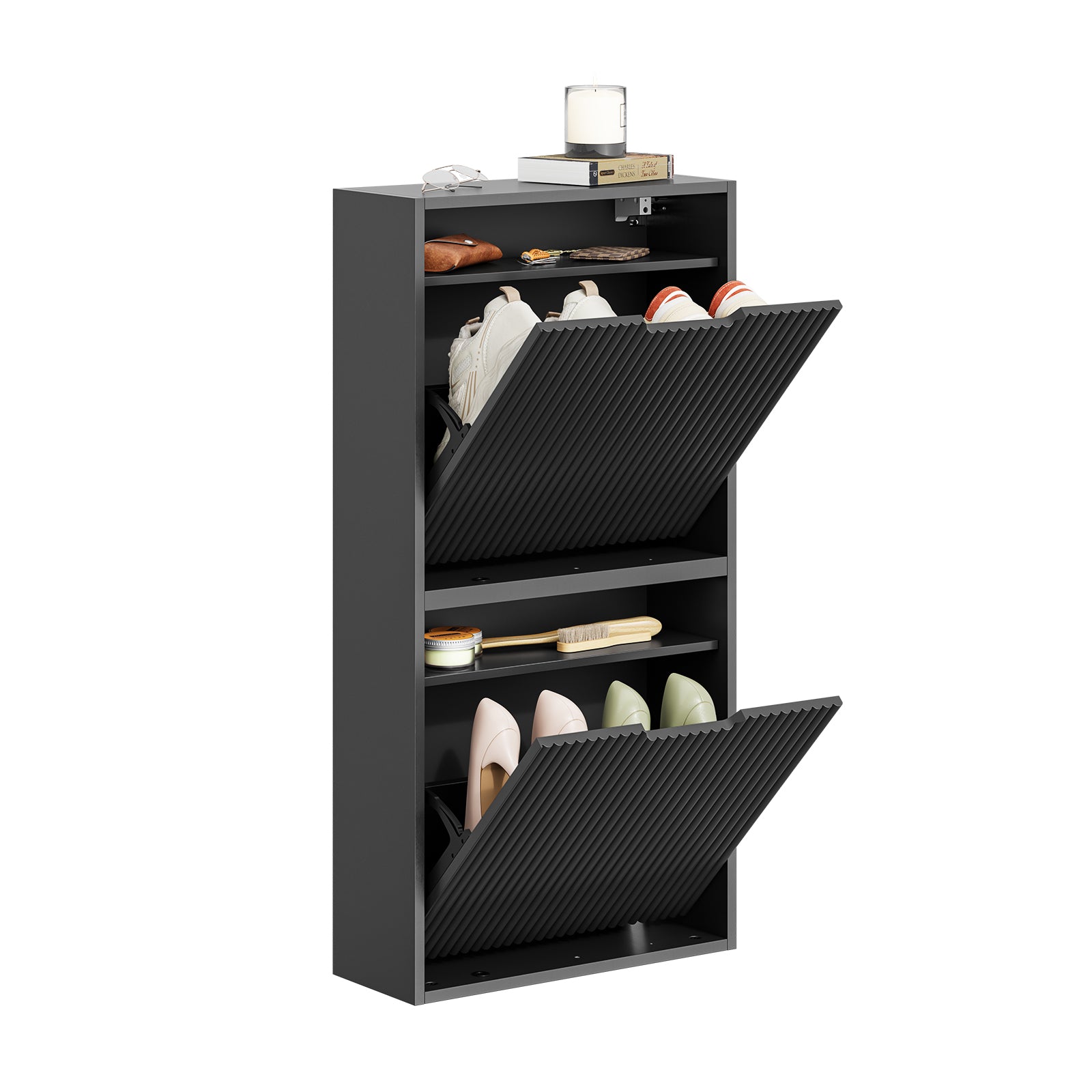 SoBuy | Schuhschrank Schmal Wandmontage | 2-Wege Montage & Anti-Kipp| 19cm Tiefe | Schwarz | FSR204-SCH