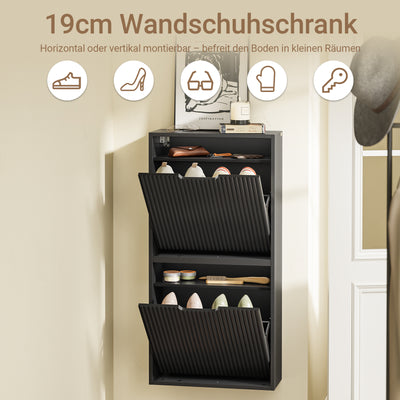 SoBuy | Schuhschrank Schmal Wandmontage | 2-Wege Montage & Anti-Kipp| 19cm Tiefe | Schwarz | FSR204-SCH