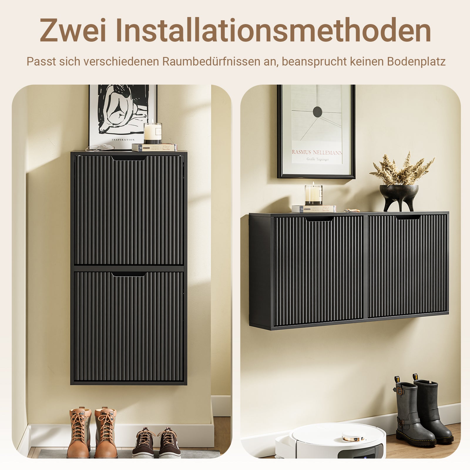 SoBuy | Schuhschrank Schmal Wandmontage | 2-Wege Montage & Anti-Kipp| 19cm Tiefe | Schwarz | FSR204-SCH