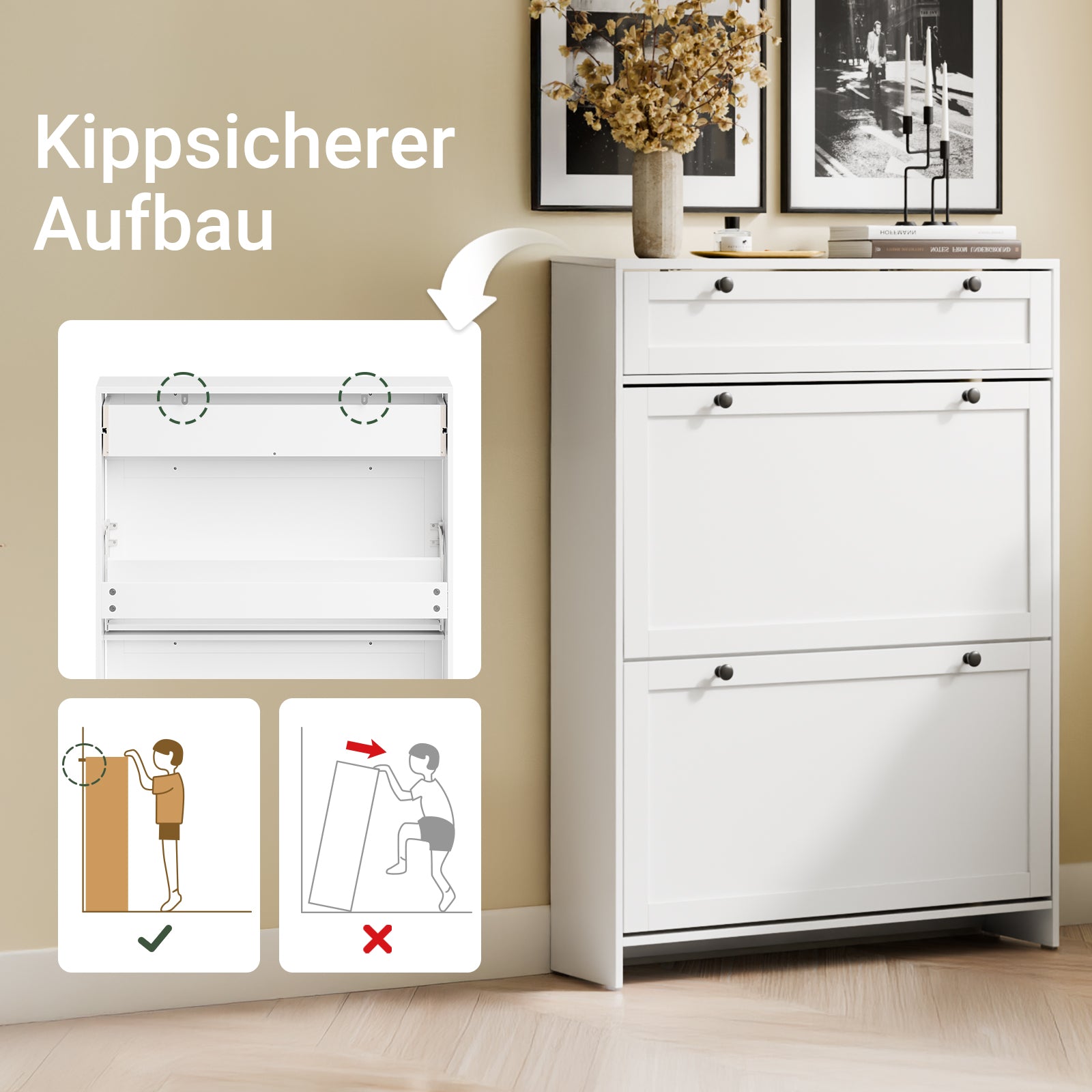 SoBuy | Schuhkipper Schmal | mit 2 Klappen | Weiß | FSR207-W