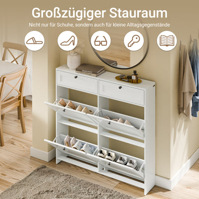 SoBuy Schuhkipper Schmal Schuhschrank Weiss Bis zu 8 Paar Schuhe Mit Schubladen und Klapptüren 80cm x 19cm x 107cm, FSR207-W –