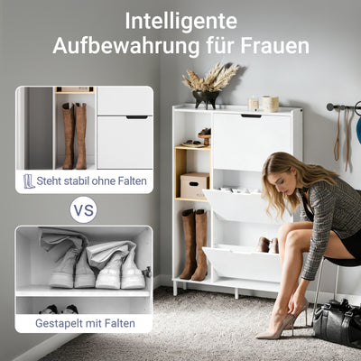SoBuy | Schuhkipper | Schuhschrank Schmal Weiß | mit 3 Klappen | FSR209-WN