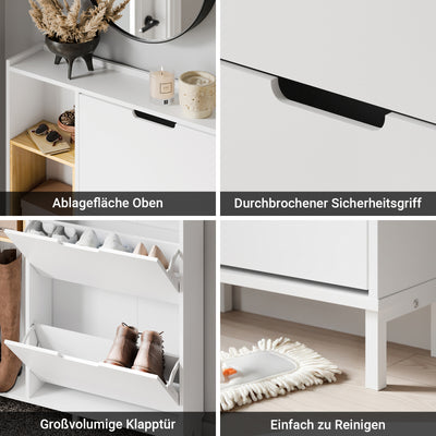 SoBuy | Schuhkipper | Schuhschrank Schmal Weiß | mit 3 Klappen | FSR209-WN