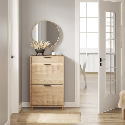 SoBuy Schuhschrank Schmal Holz 24cm breit | große Kapazität für Schuhe bis Größe 47 | Farbe Holz FSR212-N