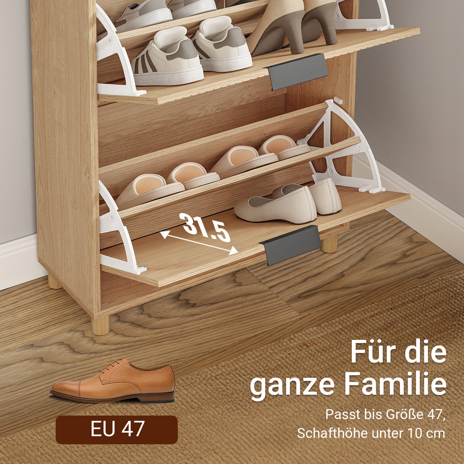 SoBuy Schuhschrank Schmal Holz 24cm breit | große Kapazität für Schuhe bis Größe 47 | Farbe Holz FSR212-N