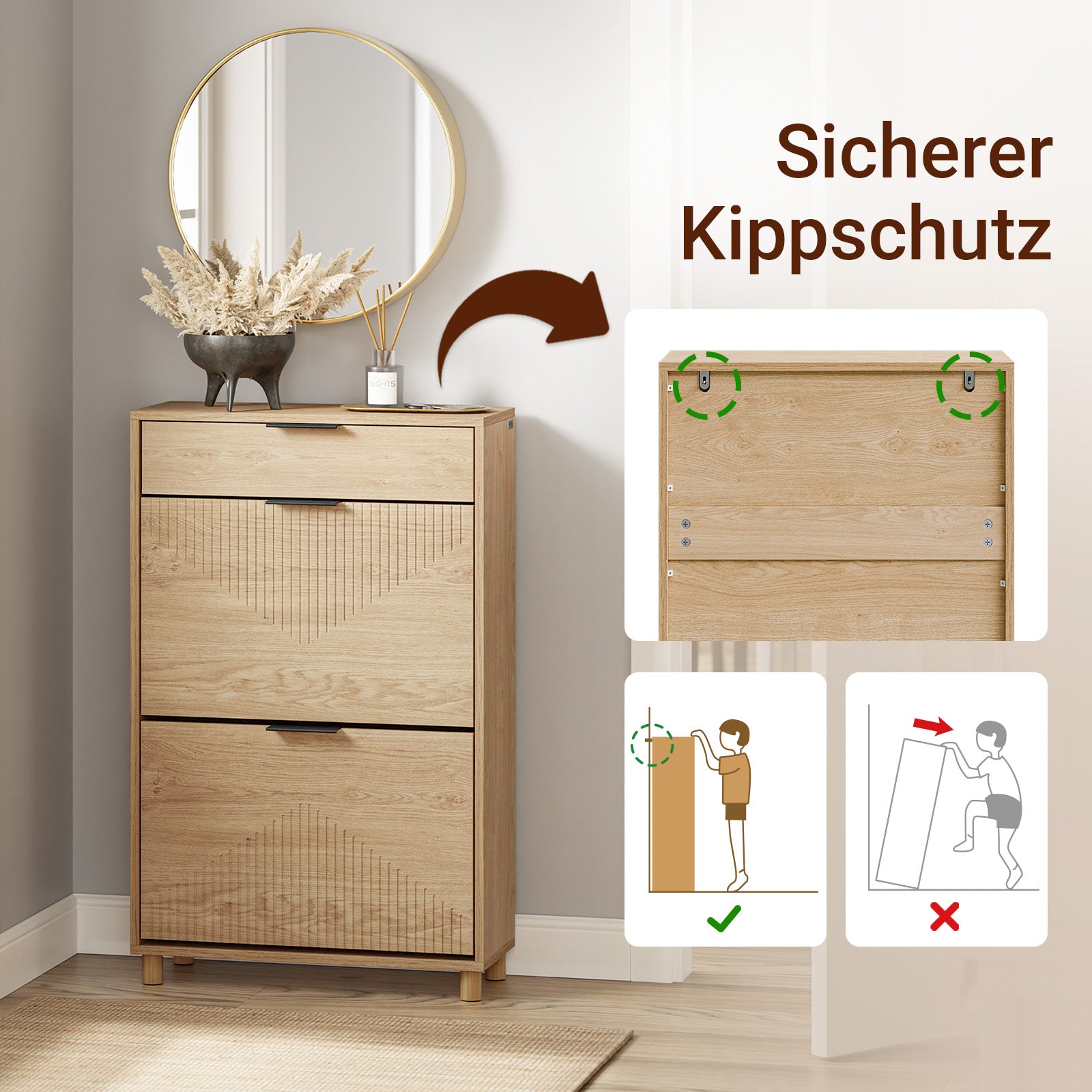 SoBuy Schuhschrank Schmal Holz 24cm breit | große Kapazität für Schuhe bis Größe 47 | Farbe Holz FSR212-N